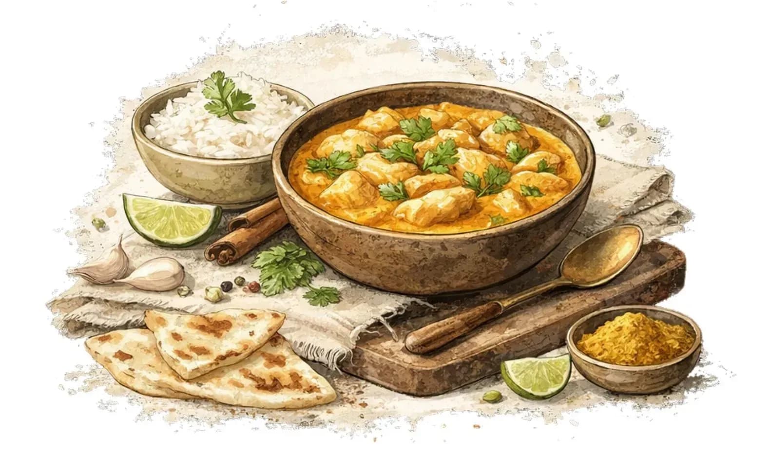 Illustracion pollo al curry